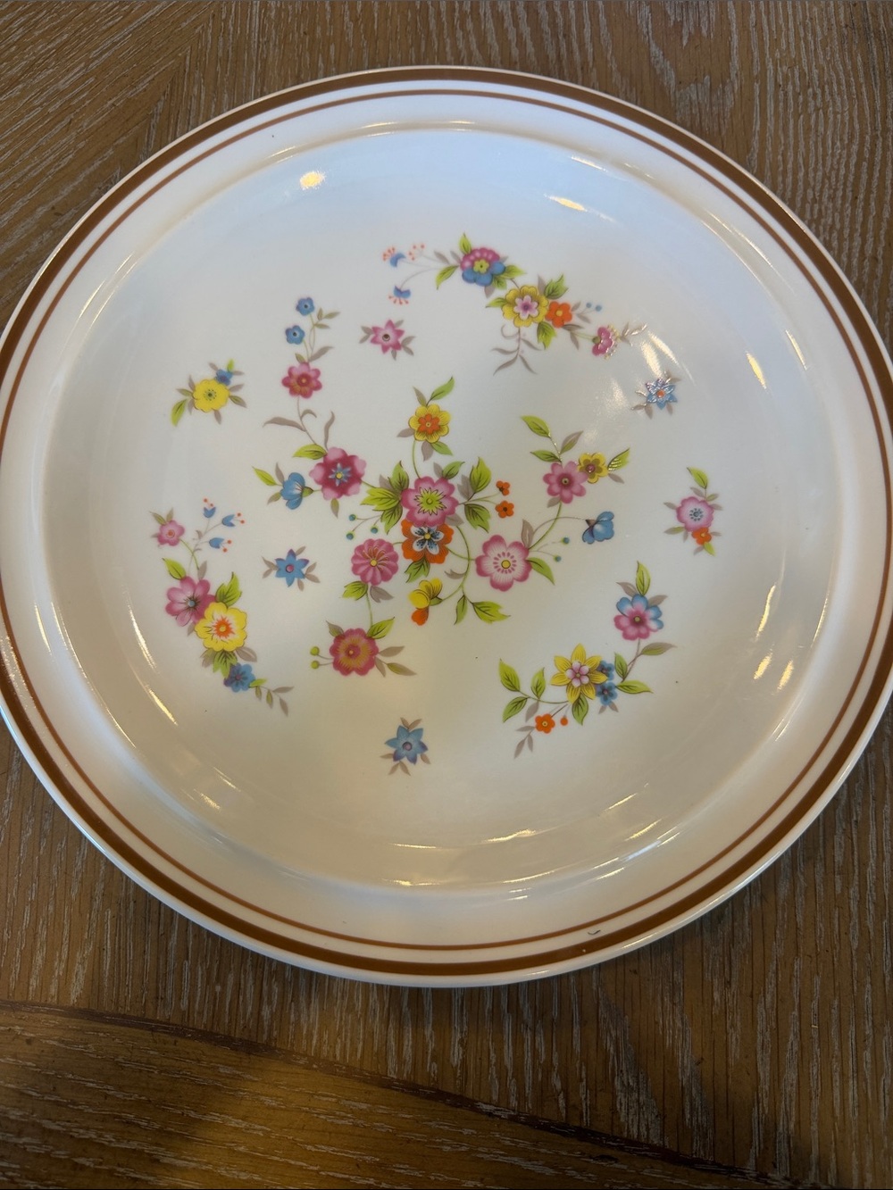Colonial Stoneware Vintage Dinner Plate with Pink and Yellow Accents